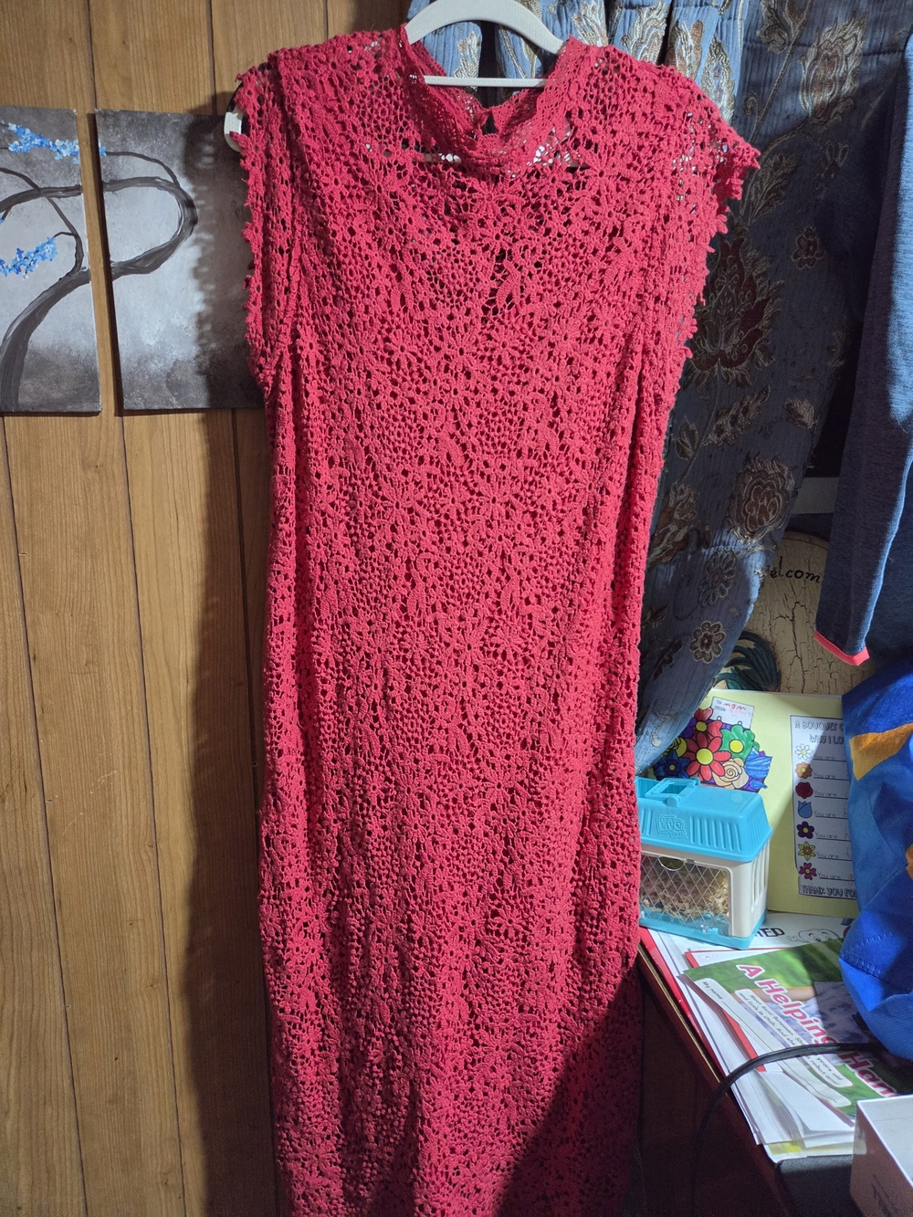 Velvet Red Crochet Maxi Dress